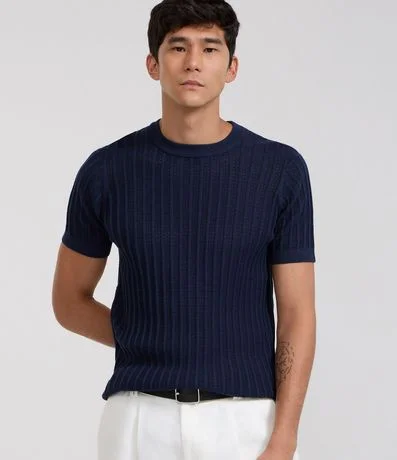 Remera Regular en Algodón con Textura y Efecto Punto