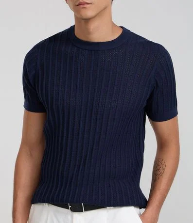Remera Regular en Algodón con Textura y Efecto Punto 3