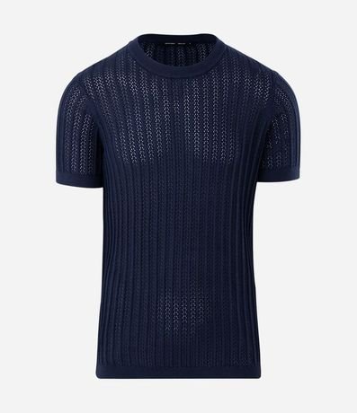 Remera Regular en Algodón con Textura y Efecto Punto 5