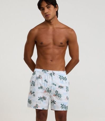 Bermuda Playera en Microfibra con Estampa de Palmeras