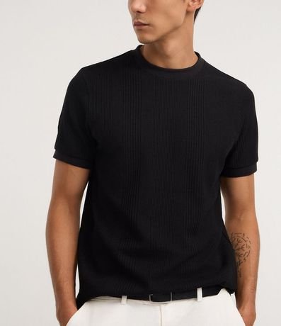 Remera Regular con Cuello Redondo y Textura Vertical 3