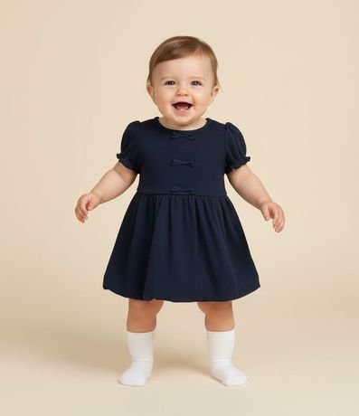 Vestido Infantil Balonê con Aplicación de Lacitos - Talle 0 a 18 Meses