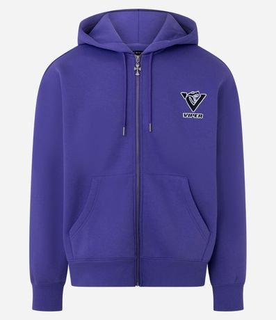 Saco en Algodón con Felpa Aberto con Ziper e Estampa Lettering Viper Chaos 7