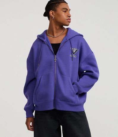 Saco en Algodón con Felpa Aberto con Ziper e Estampa Lettering Viper Chaos 2