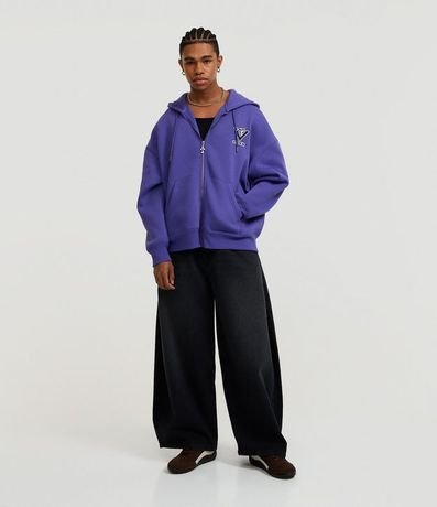 Saco en Algodón con Felpa Aberto con Ziper e Estampa Lettering Viper Chaos 3