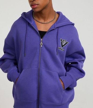 Saco en Algodón con Felpa Aberto con Ziper e Estampa Lettering Viper Chaos 5