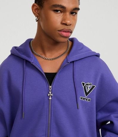 Saco en Algodón con Felpa Aberto con Ziper e Estampa Lettering Viper Chaos 6