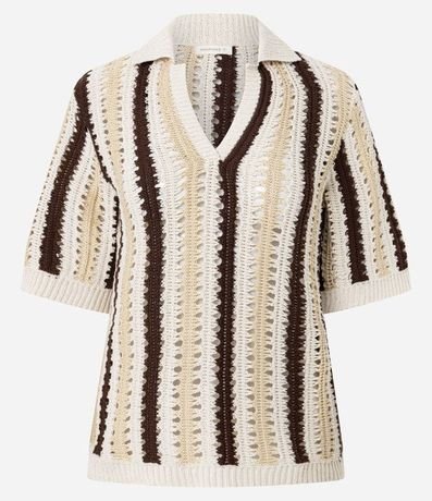 Blusa Boxy Rayada en Punto con Punto Cutout de Efecto Ganchillo 7