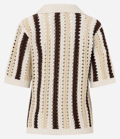 Blusa Boxy Rayada en Punto con Punto Cutout de Efecto Ganchillo 9