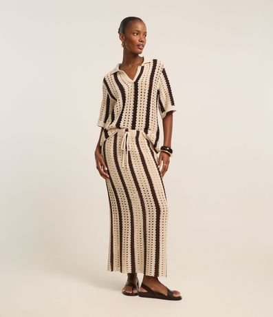 Blusa Boxy Rayada en Punto con Punto Cutout de Efecto Ganchillo 2