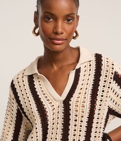 Blusa Boxy Rayada en Punto con Punto Cutout de Efecto Ganchillo 3