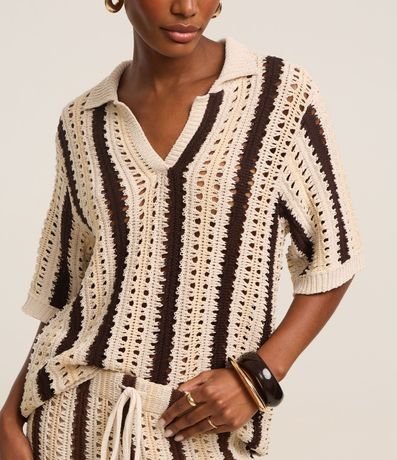 Blusa Boxy Rayada en Punto con Punto Cutout de Efecto Ganchillo 4