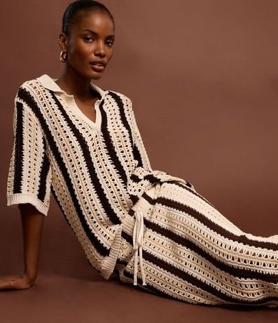 Blusa Boxy Rayada en Punto con Punto Cutout de Efecto Ganchillo 5