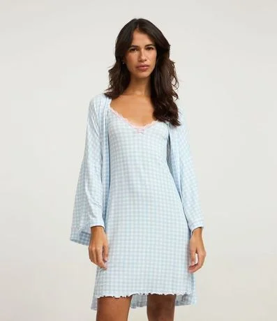 Camisón en Viscolycra Combretel Fino y Estampa de Cuadros Vichy