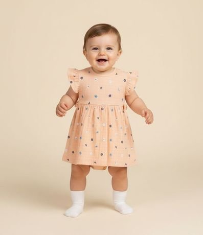 Vestido Body Infantil con Estampa Floral y Texturizado - Talle 0 a 18 Meses
