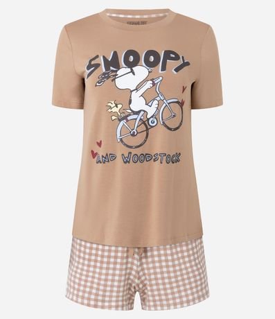 Pijama Short Doll en Viscosa con Estampado Snoopy y Short de Cuadros 4