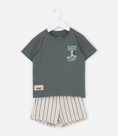 Conjunto Infantil Bluey con Remera y Bermuda Rayada - Talle 2 A 6 años