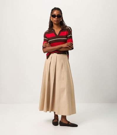 Pollera Midi con Pliegues Delanteros y Cinturón Fino
