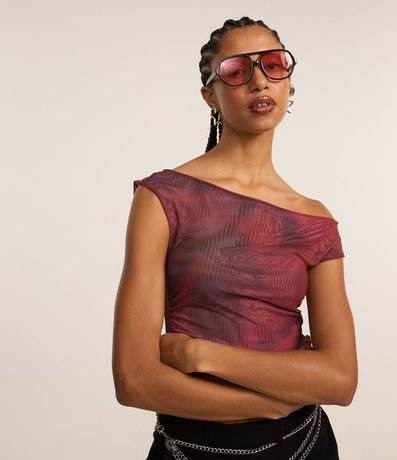 Blusa en Tule Hombro a Hombro con Estampa Abstracta