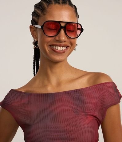 Blusa en Tule Hombro a Hombro con Estampa Abstracta 3