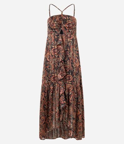 Vestido Largo Estampado con Breteles Finos y Escote Halter 6