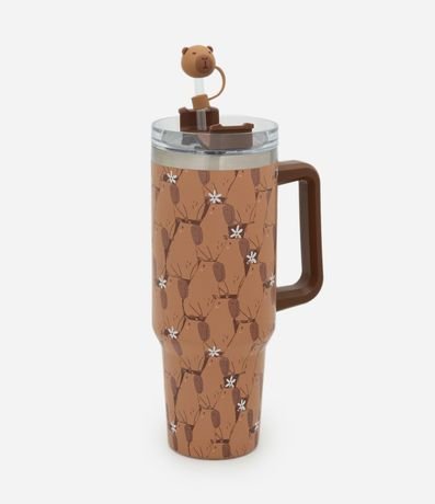 Vaso Térmico con Estampa de Carpincho y Protector de Pajita