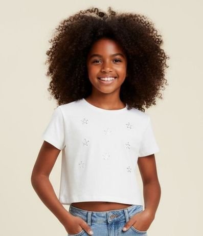 Remera corta Infantil con Bordado Estrellas en Lentejuelas - Talle 5 a 14 años