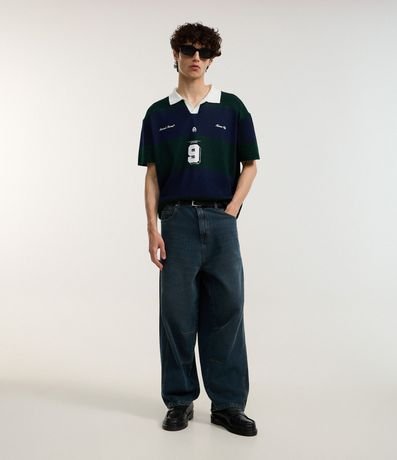 Camisa Boxy Sportcore en Punto con Cuello Inglés V y Estampa de Rayas 2