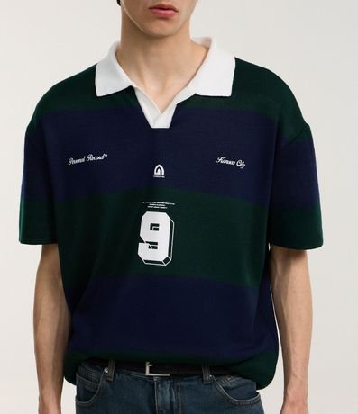 Camisa Boxy Sportcore en Punto con Cuello Inglés V y Estampa de Rayas 3