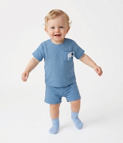 Conjunto Infantil con Elefante Interactivo y Bermuda con Cordón – Talle RN a 18 Meses