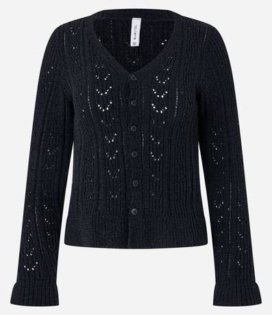 Blusa en Punto con Botones y Volado en la parte baja