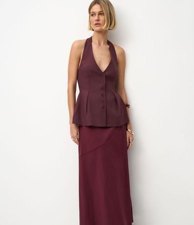 Pollera Midi Evasê en Bengalina con Recorte Delantero 2