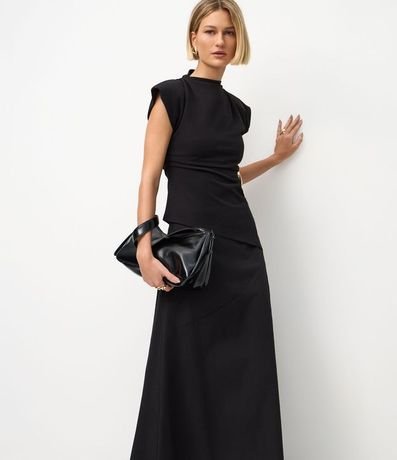 Pollera Midi Evasê en Bengalina con Recorte Delantero