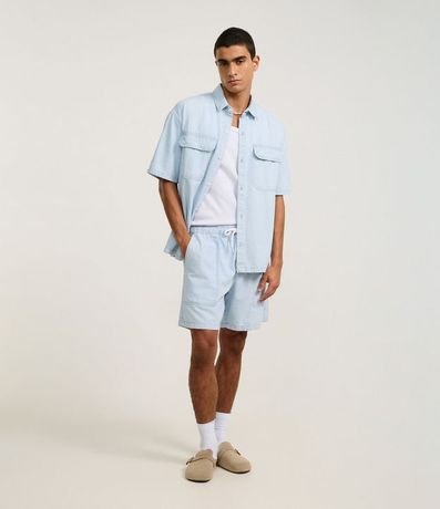 Bermuda Regular en Jeans con Cintura Elástica y Estampa Rayada