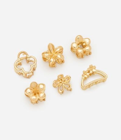 Kit 06 Pinzas para el pelo en Metal Liso con Formas Florales Variadas