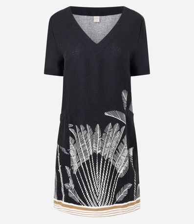 Vestido Manga Corta en Viscolino con Estampa de Follaje 5