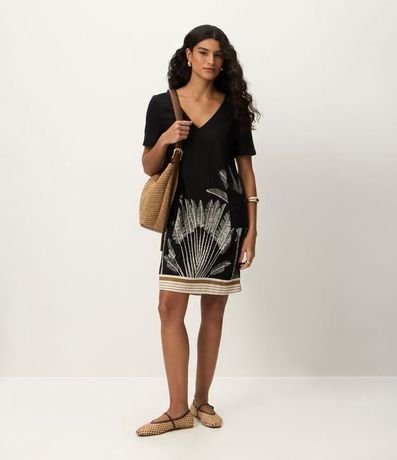 Vestido Manga Corta en Viscolino con Estampa de Follaje 2