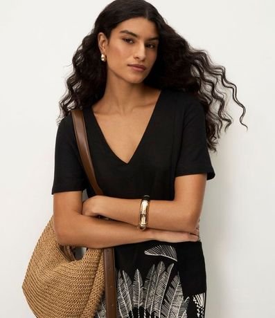 Vestido Manga Corta en Viscolino con Estampa de Follaje 4