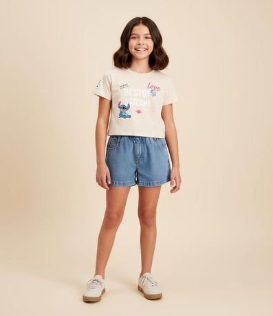 Remera Corta Infantil con Estampa Stitch Frente y Espalda - Talle 5 a 14 años