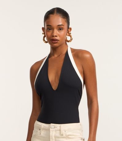 Body Frente Única en Poliamida con Contraste