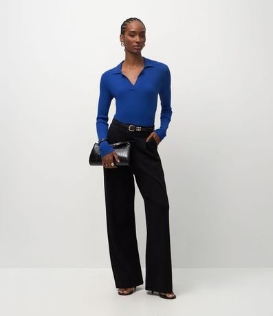 Blusa Regular con Manga larga y Cuello Polo 2