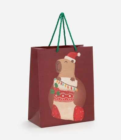 Bolsa de Regalo Mediana con Estampa de Carpincho Navideño