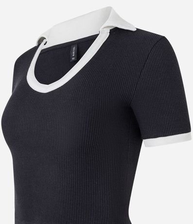 Blusa en Algodón con Cuello Polo Contrastante y Textura 5