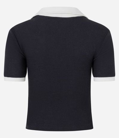 Blusa en Algodón con Cuello Polo Contrastante y Textura 7