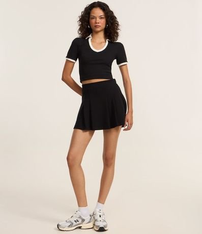 Blusa en Algodón con Cuello Polo Contrastante y Textura 2