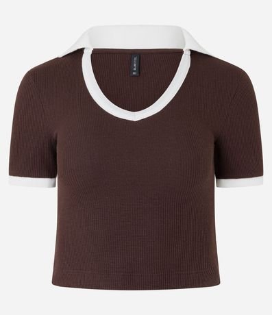 Blusa en Algodón con Cuello Polo Contrastante y Textura 5