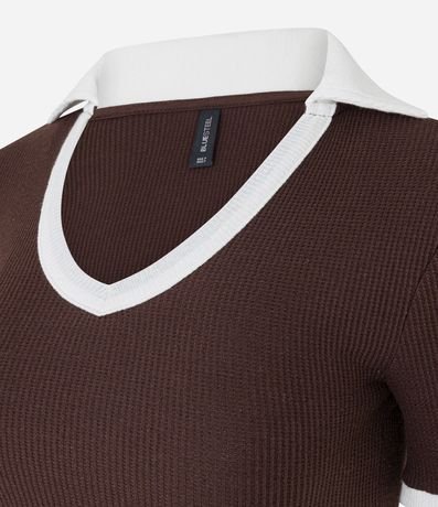Blusa en Algodón con Cuello Polo Contrastante y Textura 6