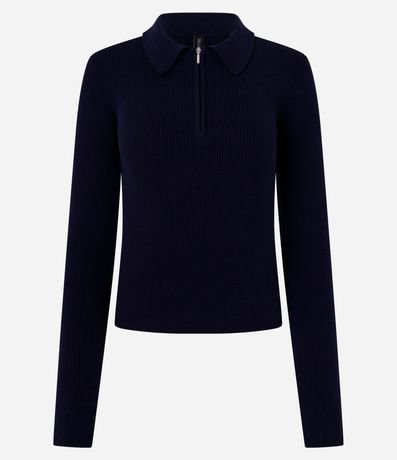 Blusa en Viscosa en Efecto Tricot con Cuello Polo y Cremallera 1