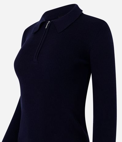 Blusa en Viscosa en Efecto Tricot con Cuello Polo y Cremallera 2