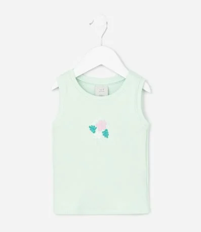 Musculosa Infantil en Rib con Bordado Floral - Talle 1 a 6 años